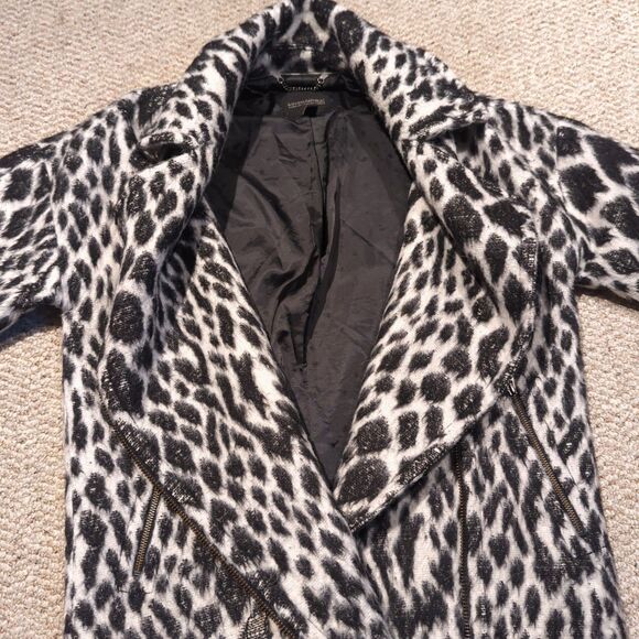 Banana Republic Snow Coat Womens XS Leopard Cocoon Side Zipper Wool - Picture 4 of 8